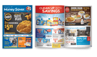The money saver magazine cover and opened to page with coupons