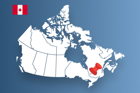 map of canada with red push pin above ontario