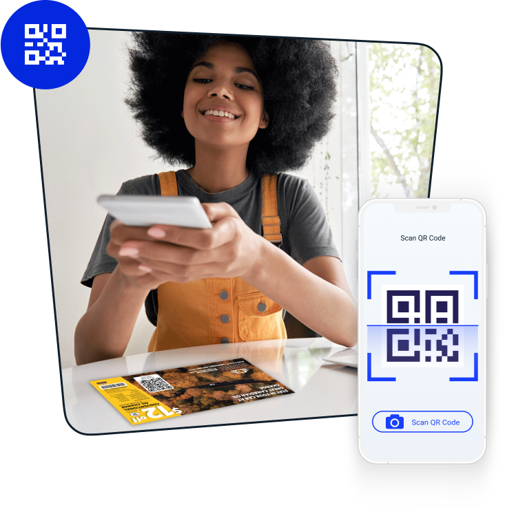 Une adolescente numérisant un code QR avec un téléphone portable.